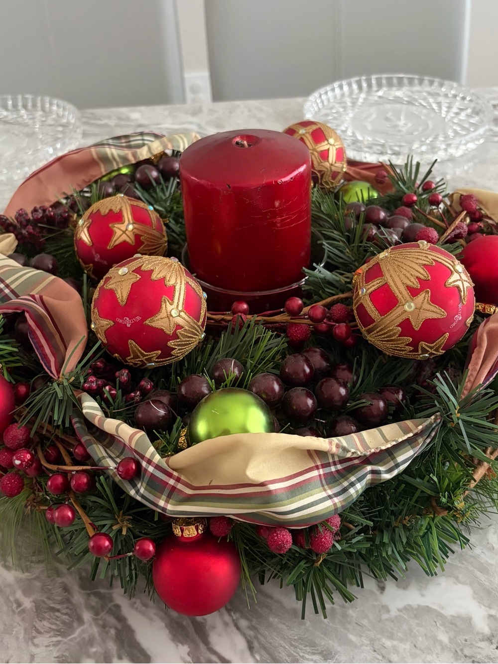 Waterford Holiday Heirlooms Tartan Pillar Centre Christmas Centerpiece 16” apprx